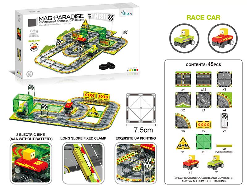 Magnetic Building Tiles Track Set - Racing 45PCS