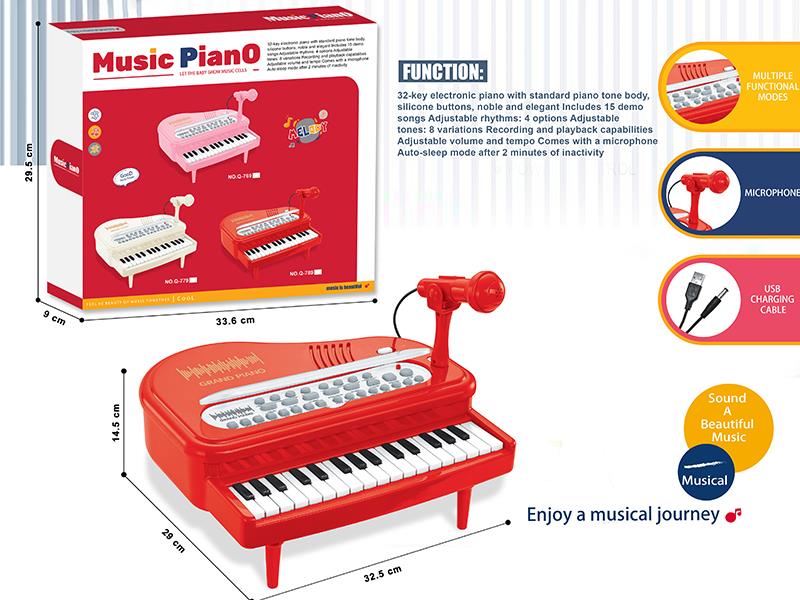 32-Key Multifunctional Piano With Microphone, USB Cable(Red)
