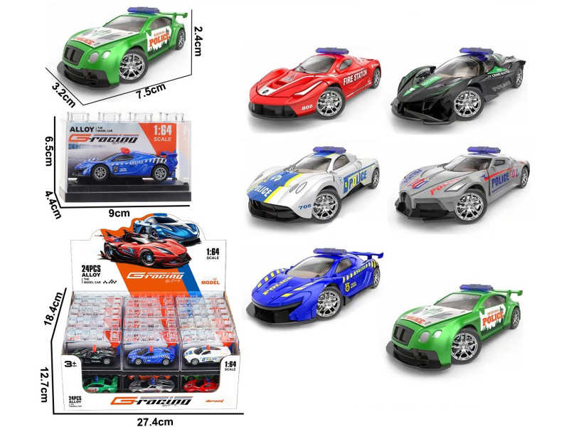 1:64 Pull Back Alloy Police Cars