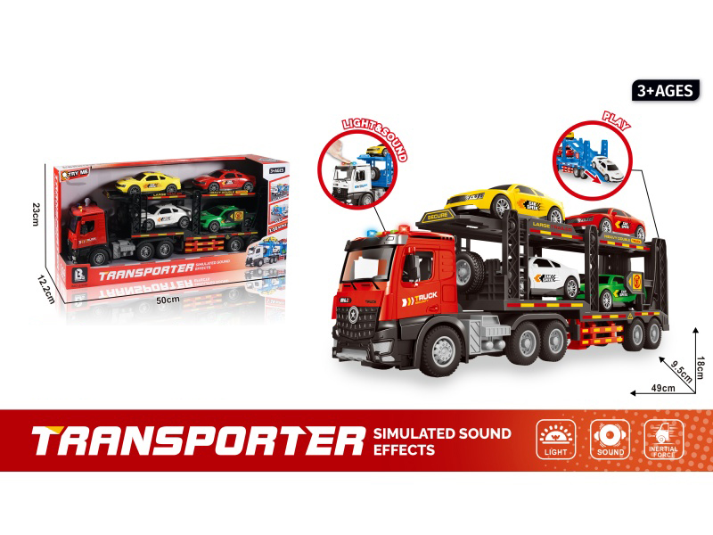 1:16 Sound And Light Inertial Openable Double-Decker Transport Vehicle - Red (Package 3*Ag13)