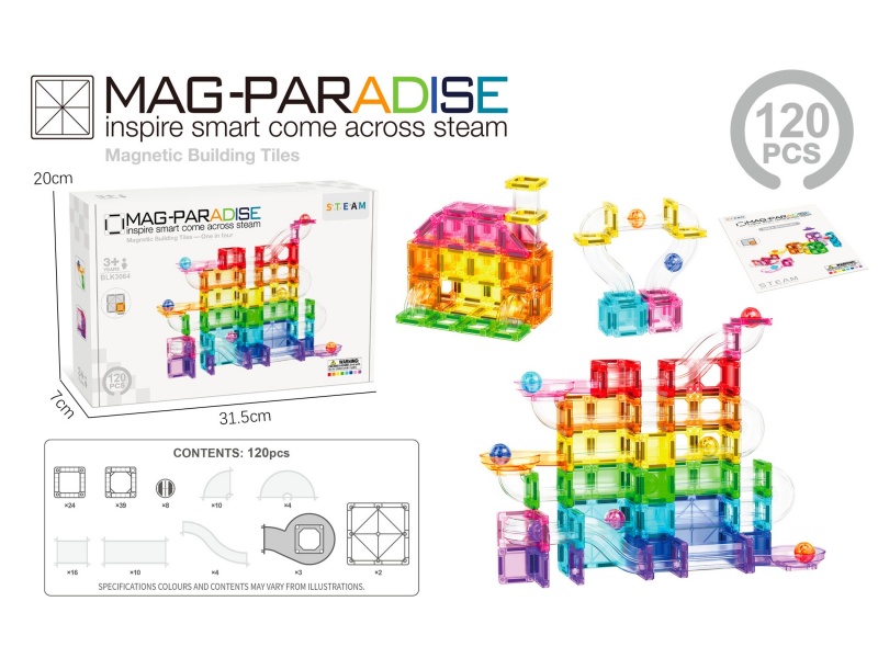 Mini Pipe Magnetic Tile Set 120 Pcs
