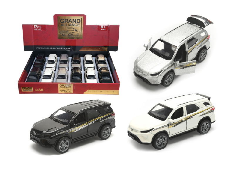 1:36 Huili Alloy Car Model - Toyota Land Cruiser With Lights And Music, Mixed In White, Black And Silver Colors