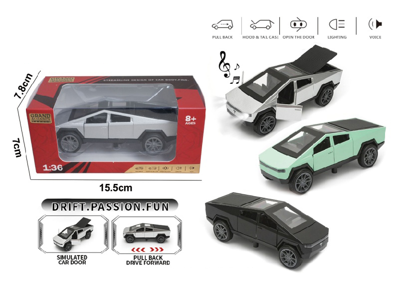 1:36 Resilience Alloy Car Model - Tesla With Lights And Music (3-Color Mixed Outfit)