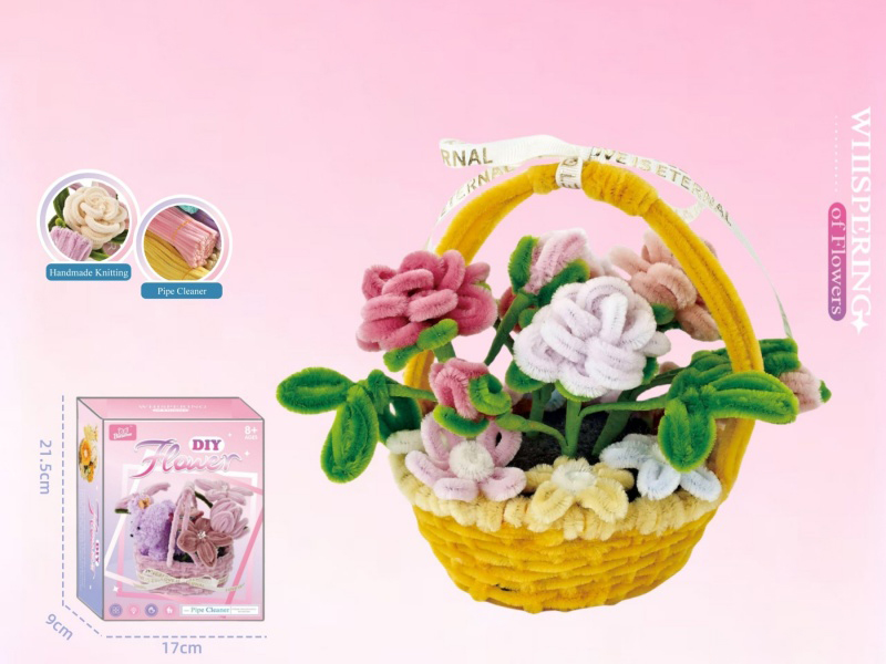 Diy Twisted Stick Flower Basket With Soft Yellow Flower Clusters