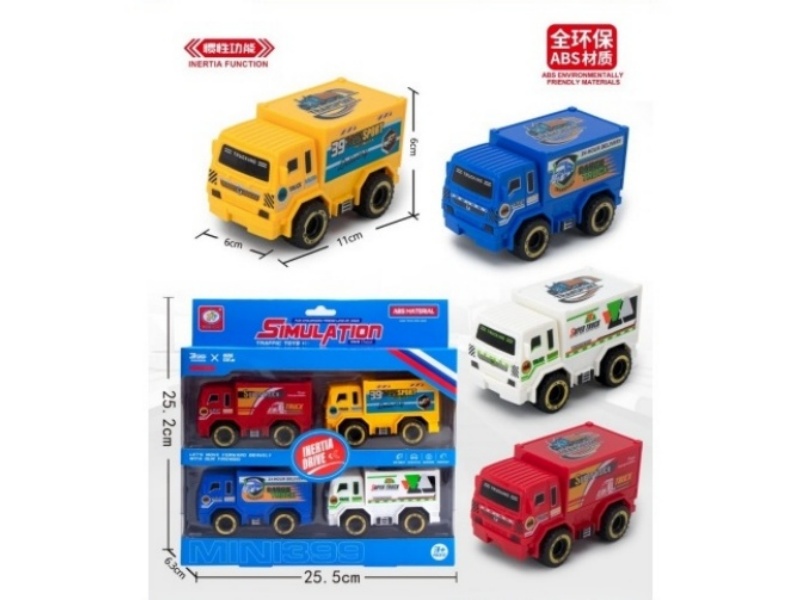 4 Sets Of Frictionl Cargo Trucks