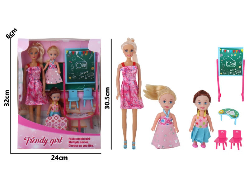 11.5-Inch Injection-Molded Hand-Blown Air Body Girl + 2 4-Inch Full-Body Mini-Dwarfs Blackboard Learning