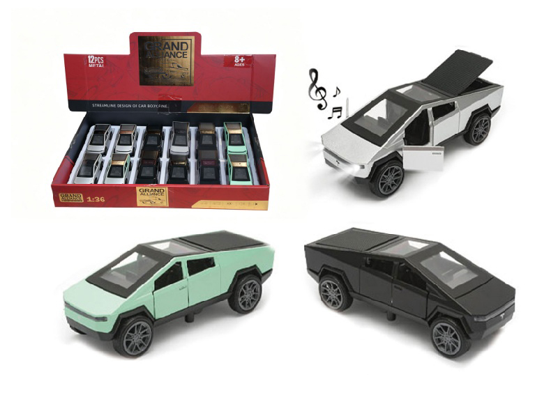 1:36 Resilience Alloy Car Model - Tesla With Lights And Music (3-Color Mixed Outfit)