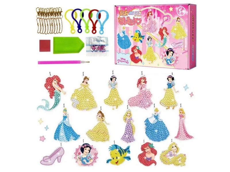 Disney Princess Cross-Border 5D Diy Handmade Diamond Painting Keychain - Acrylic Diamond Painting Pendant / Large Diamond Pendant Sk Gift Box Set