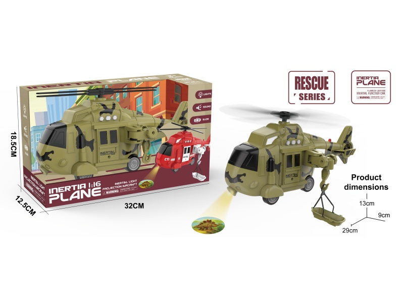 1:16 Friction Military Helicopter With Sound And Lights, Projection