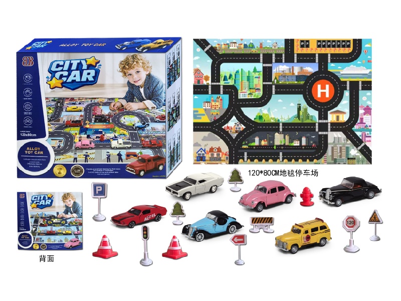 Alloy Car + Carpet Parking Lot +6 Alloy Cars