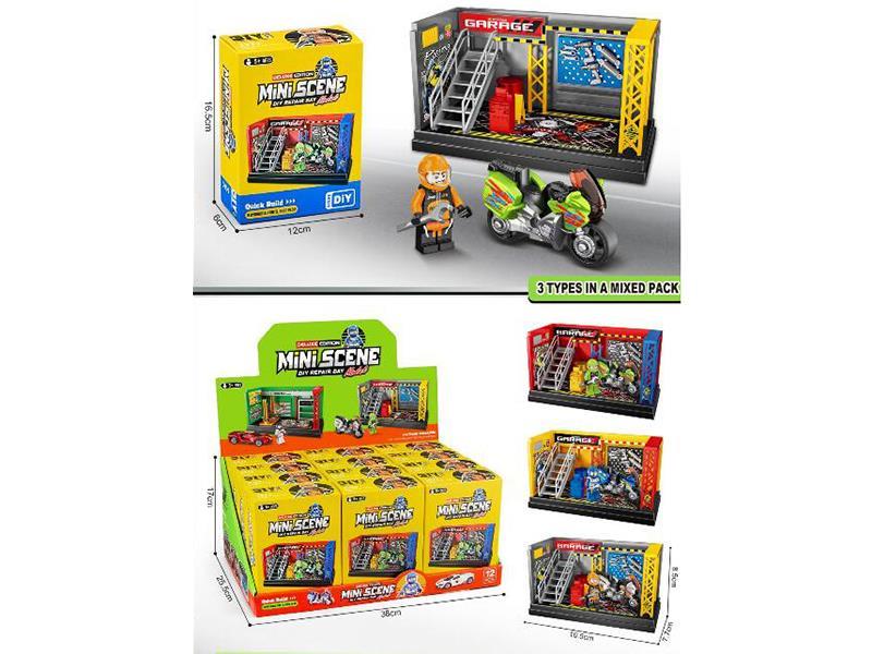 Magic Edition Mini Scene Motorcycle Repair Shop With A Figurine And A Zinc Alloy Scooter