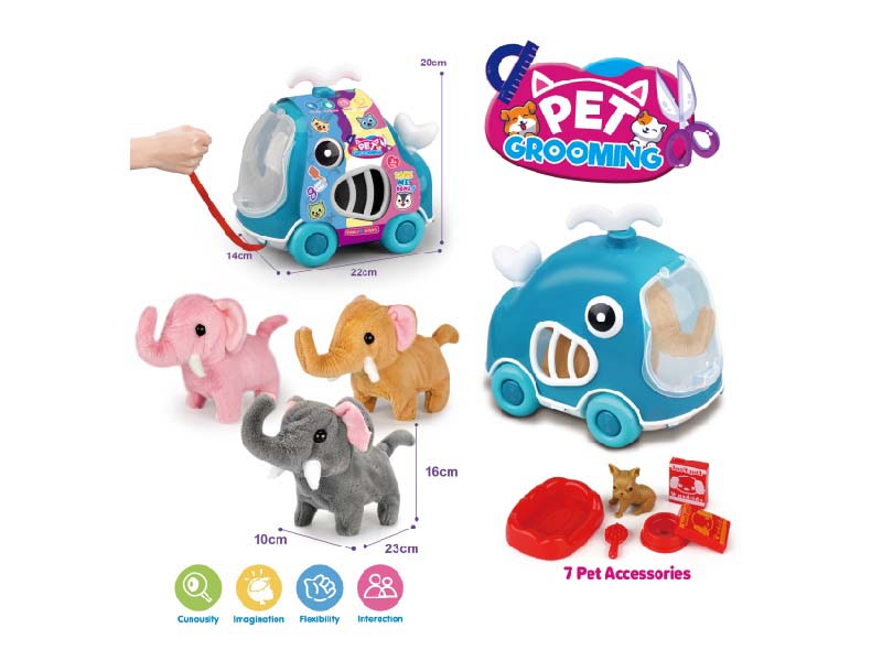 Whale Leash Car + B/O Plush Elephant + Accessories
