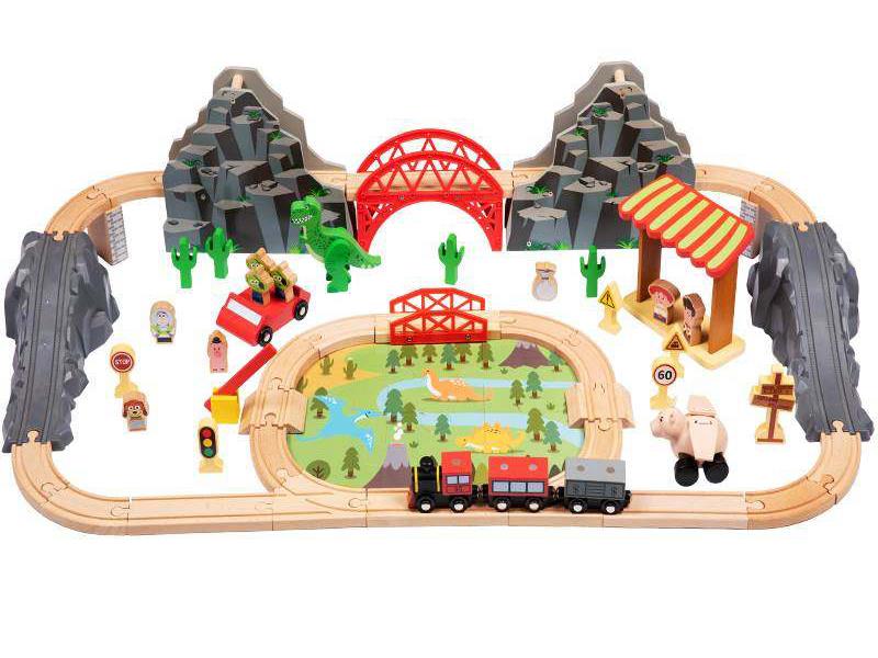 Wooden Dinosaur Mine Track Toy 58pcs