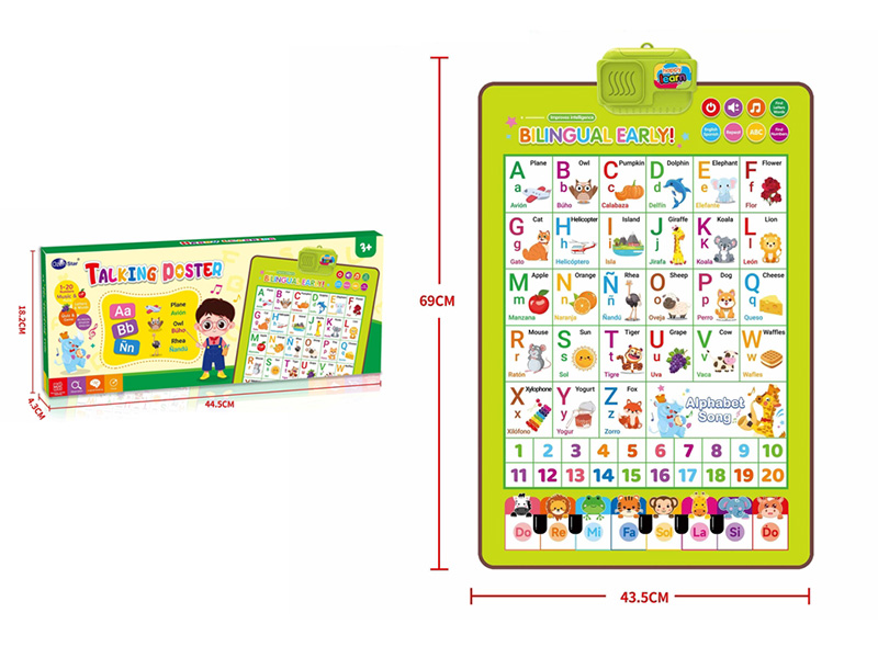 English + Castellano Letter Word Learning Music Wall Chart Blanket