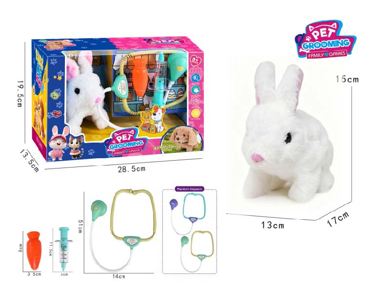B/O Plush White Rabbit House Play With Medical Devices For Care