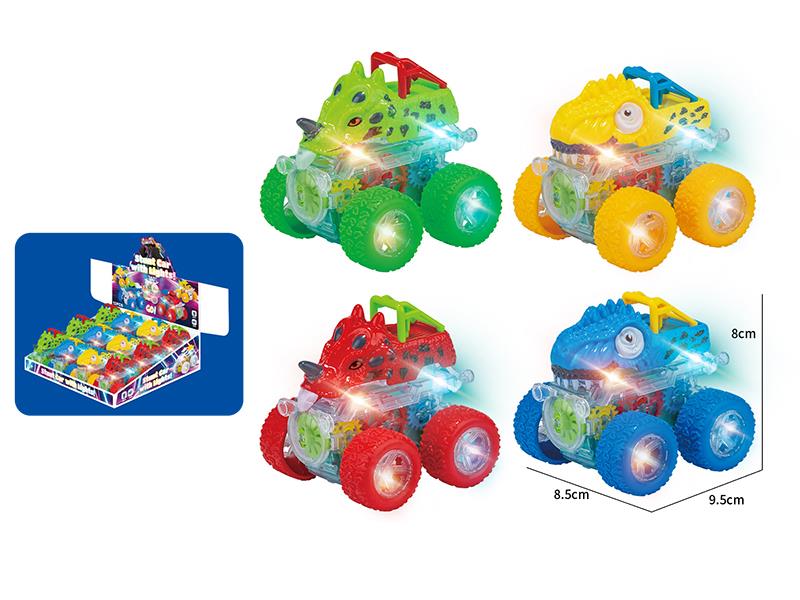 Dual Friction Stunt Gear Monster Car With Lights(Dinosaur) 12pcs