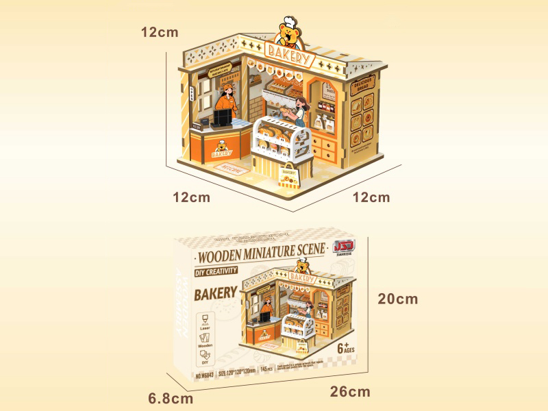 Diy Wooden Assembly Bakery Scene 145 PCS