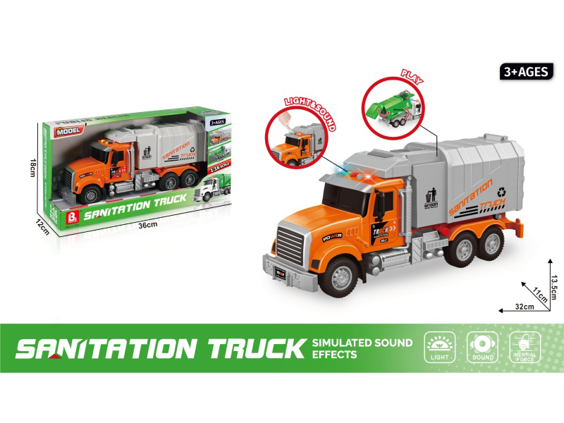 1:16 Sound And Light Inertial Sanitation Vehicle - Orange (Package 3*Ag13)