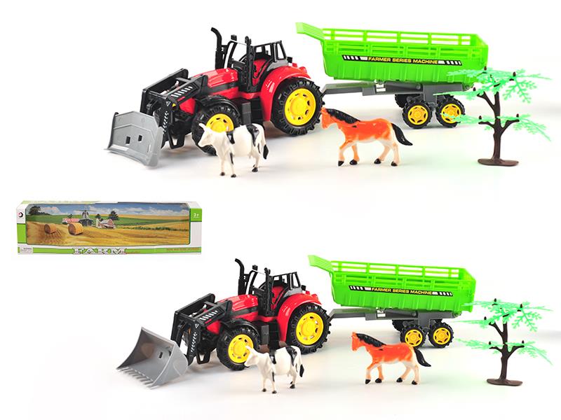 Friction Farm Tractor With Tipping Trailer,Animals, Tree