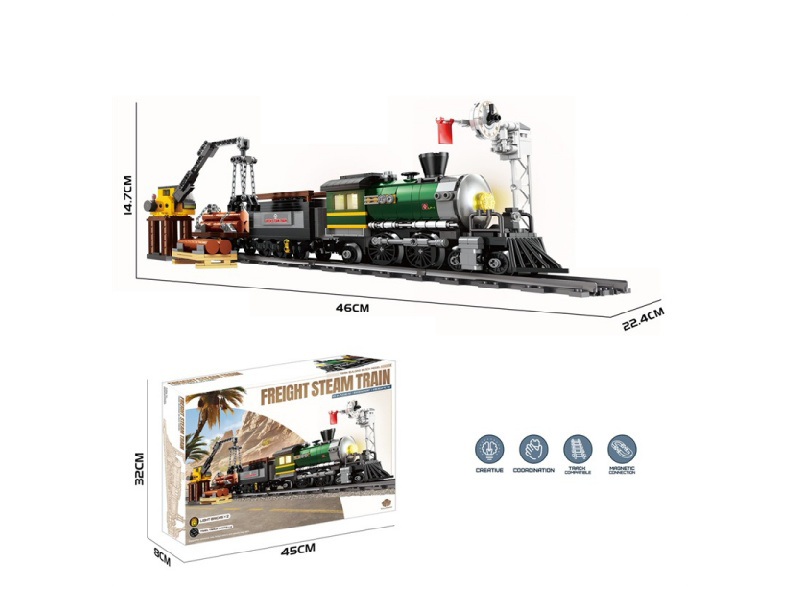 Diy Building Block Green Track Train (With Light And Power, 2 Lr41 Buttons)