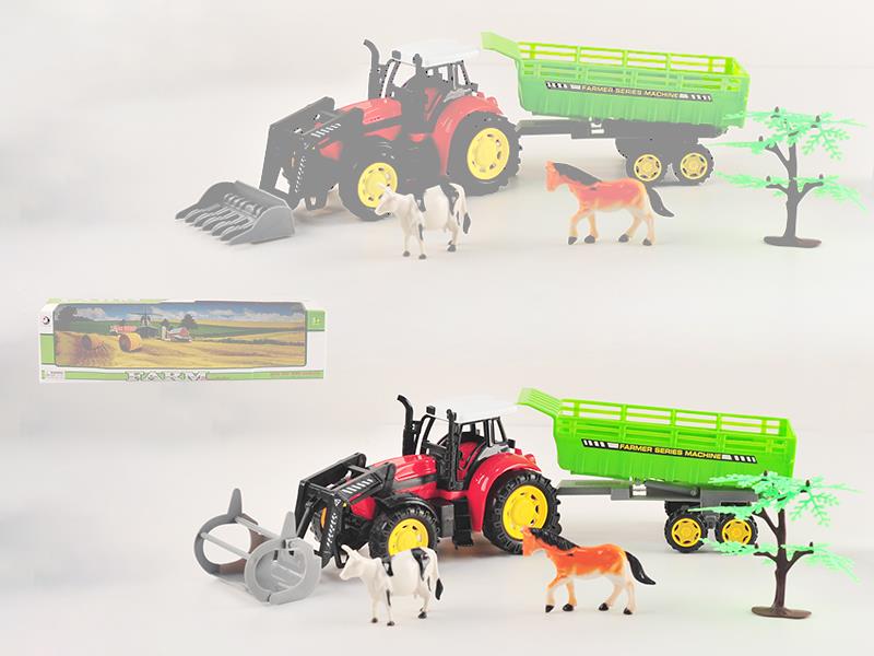 Friction Farm Tractor With Tipping Trailer,Animals, Tree