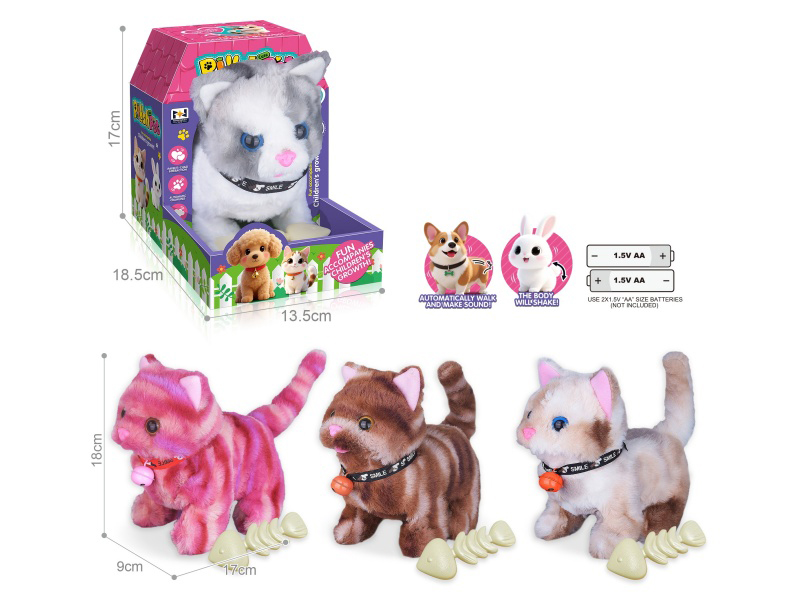 B/O Plush Pet Cat + Fishbone
