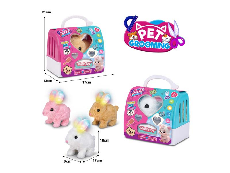 B/O Plush Light Rabbit (3 Mixed Sets) + 2-Color Hand-Held Cage