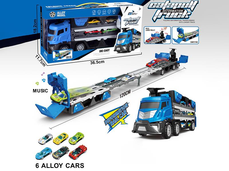 Catapult Deformation Rail Car With Music + 6 Alloy Cars