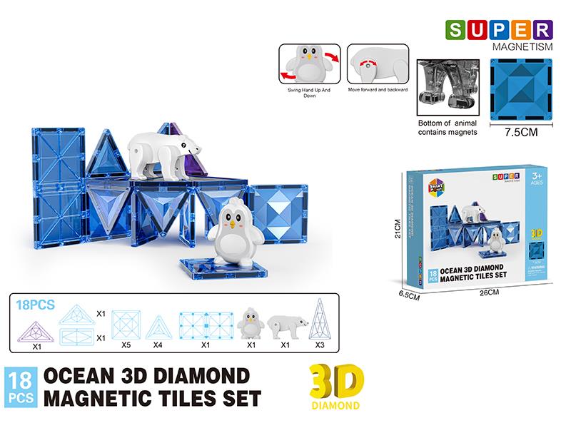 Ocean Series 3D Diamond Magnetic Tiles Building Blocks 18pcs