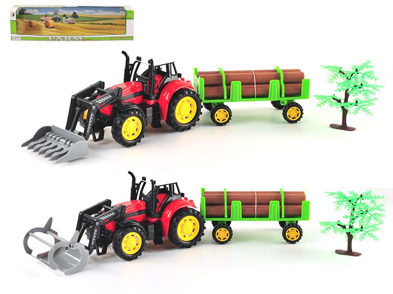 Friction Farm Tractor With Timber Trailer