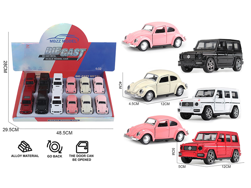 1:32 Mercedes-Benz G-Class/Beetle Pull Back Alloy Cars With Lights And Music 12pcs