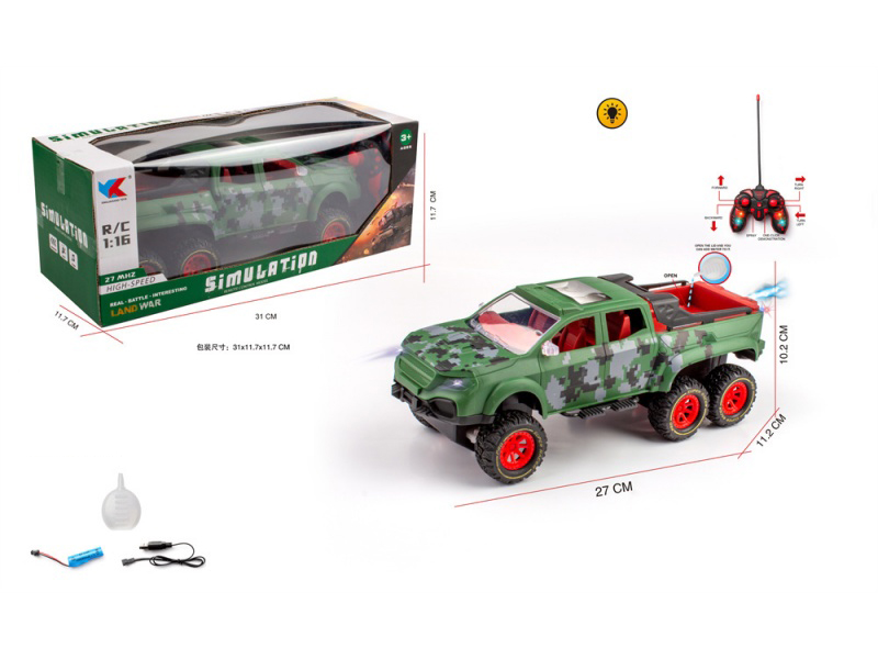 1:16 Six-Wheeled Mercedes-Benz Pickup Truck With 6CH Spray And Light, Military Remote Control Simulation Vehicle, Battery Pack