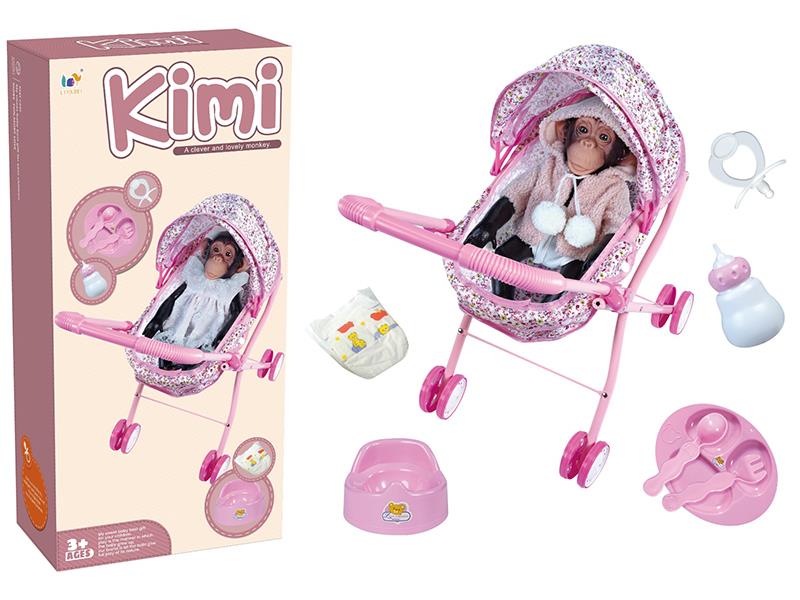 Vinyl Simulated Animal Doll Gorilla With Iron Stroller, Accessories