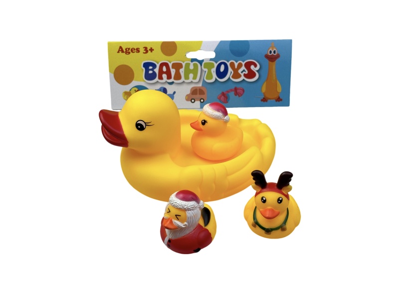 A Large Female Duck Playing In The Bathroom With A Christmas Duck