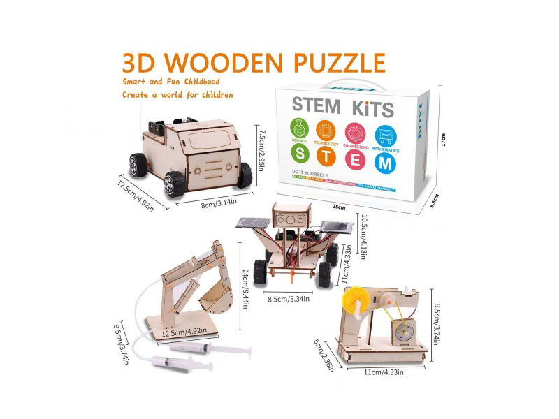 DIY Wooden Puzzle Engineering Science And Educational Toys 4PCS