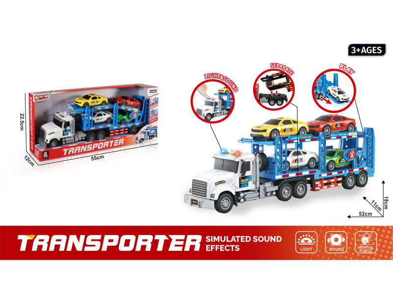 1:16 Sound And Light Inertial Double-Decker Transport Vehicle - White (Package 3*Ag13)