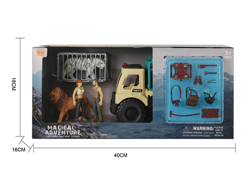 Figurine + Truck + Tiger,  Lion + Adventure Accessories Set