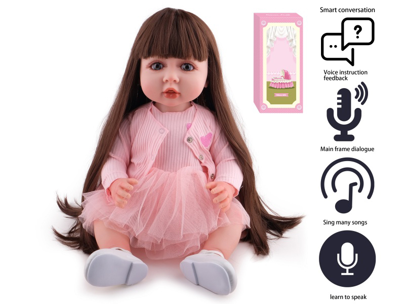 55cm Soft Plastic Reborn Doll(Wig Sheath) With Feeding-Bottle, Magnetic Pacifier, Diaper, Birth Card With Smart Conversation, Recording Functions