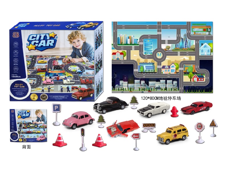 Alloy Car + Carpet Parking Lot +6 Alloy Cars