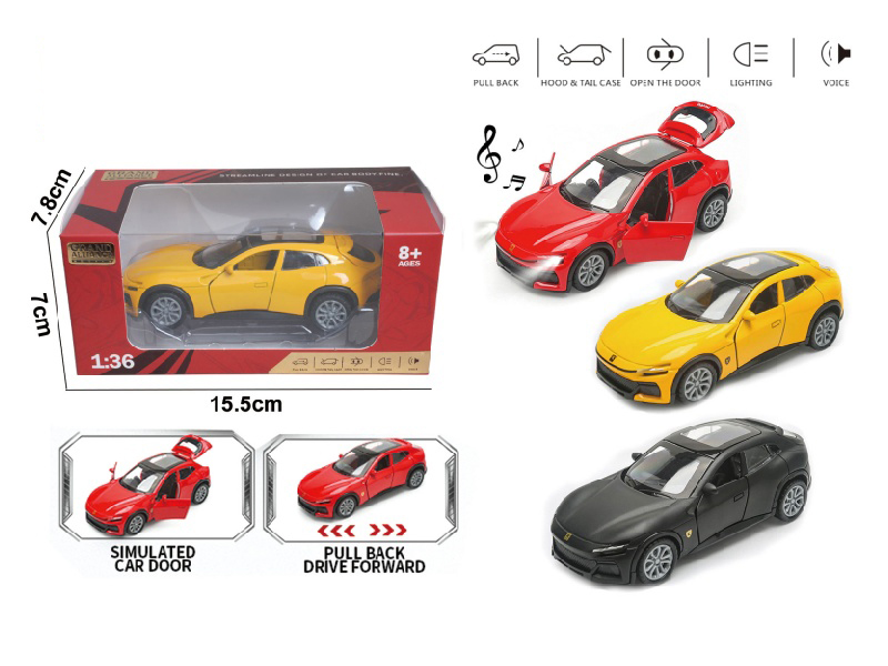 1:36 Ferrari Alloy Car Model With Lights And Music (3-Color Mixed Outfit)