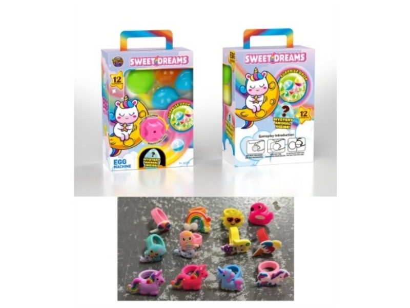 Twist Egg Machine Color Box, 12 Pieces, Ring Drops Glue Unicorn Series