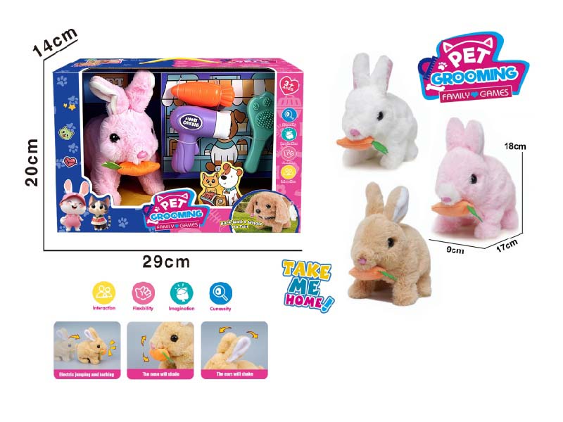 Play House B/O Plush Walking Radish Rabbit (Three-Color Mix) With A Care Set