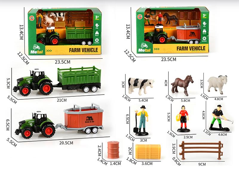 Pull Back Alloy Farm Tractor Set