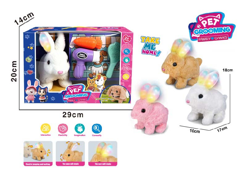 Play House B/O Plush Walking Light Rabbit (Three-Color Mix) With A Care Set