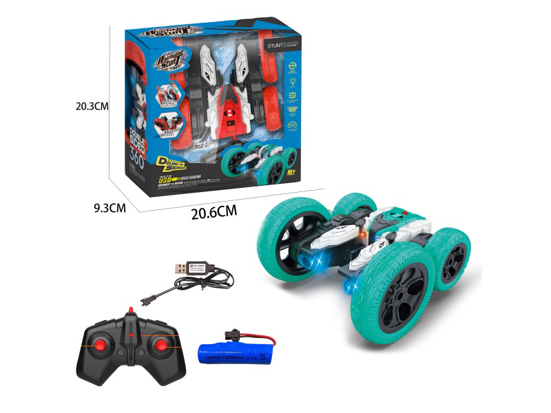 2.4G Remote Control Car Rotating Blooming With Lights Stunt Car Red And Green (With Battery Included)