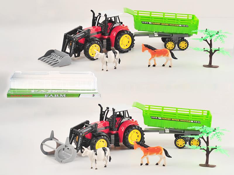 Friction Farm Tractor With Tipping Trailer,Animals, Tree