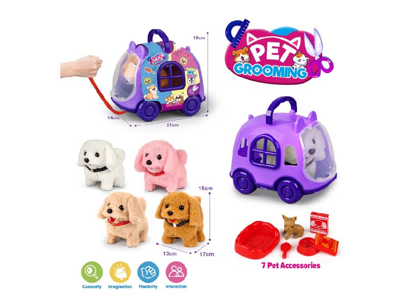 Purple Leash Cart + B/O Plush Solid-Color Dog + Accessories