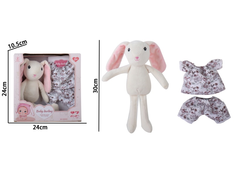 12-Inch Ic-Free Stuffed White Rabbit With Clothes