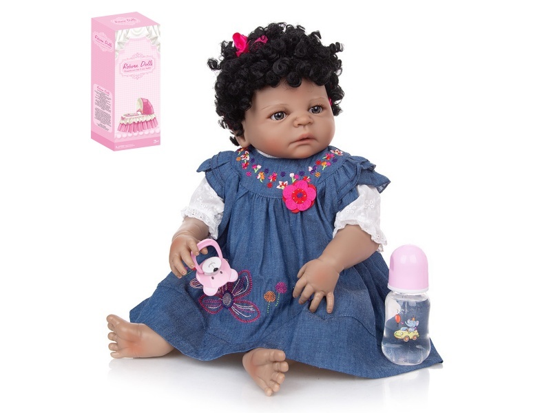 56Cm Rebirth Doll High-Fidelity Baby Doll (Wig) With Baby Bottle, Magnetic Pacifier, Diaper, Birth Card