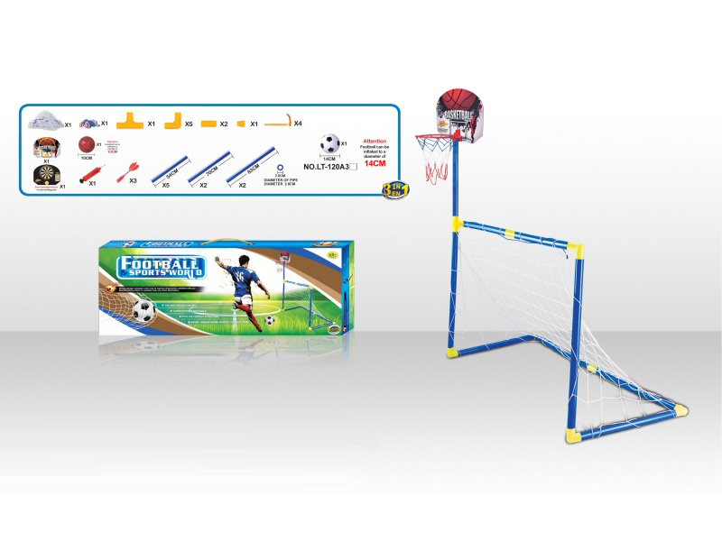 3-In-1 Football Goal + Basketball Board Target +14 CM Football